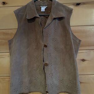 Brown Leather Suede Sleeveless Vest Coldwater Creek size XL